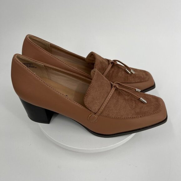 Journee Collection Tan Block Heel Loafers Size 8 - Picture 6 of 10